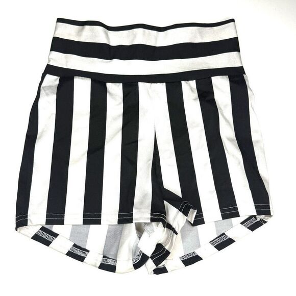 Vintage-Style Black & White Striped High-Waisted Dance Shorts Circus Burlesque - Picture 1 of 7